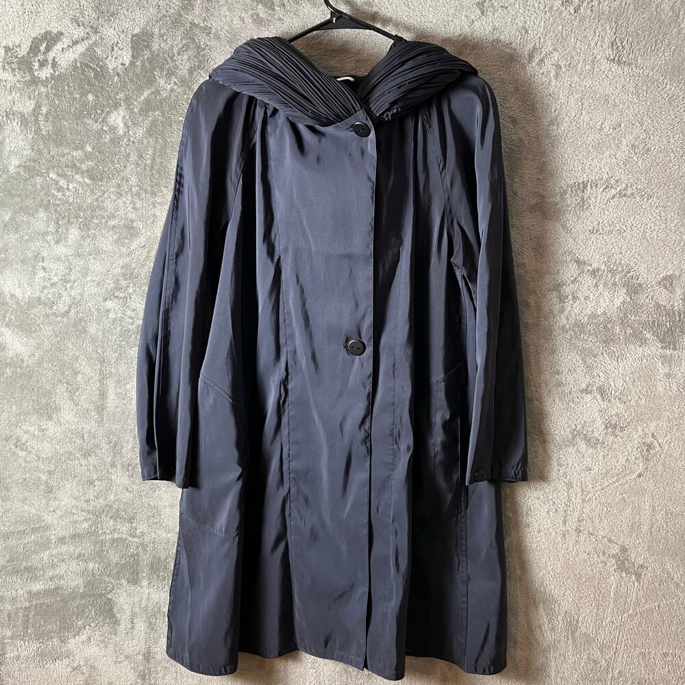 Overland Donatella Reversible Water Repellant Raincoat XS Navy Pleated Hood